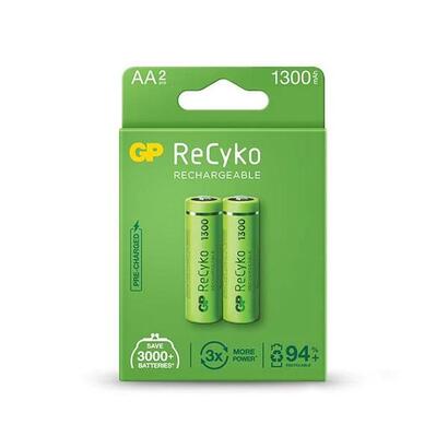 gp-recyko-pack-de-2-pilas-recargables-1300mah-aa-12v-precargadas-fabricadas-con-mas-del-10-de-materiales-reciclados