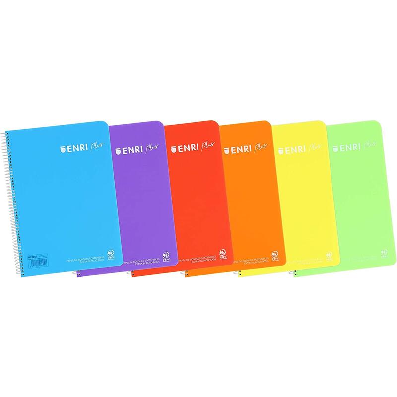 pack-de-5-unidades-enri-plus-cuaderno-espiral-formato-folio-1-linea-80-hojas-90gr-con-margen-cubierta-de-plastico-colores-surtid