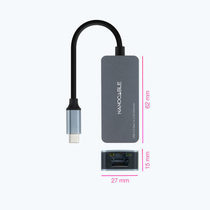nanocable-conversor-usb-c-32-gen1-ethernet-25g-15cm-gris