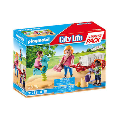 playmobil-71258-city-life-starter-pack-educadora-con-carrito-con-caballos-con-balancin-y-juguetes-de-arena