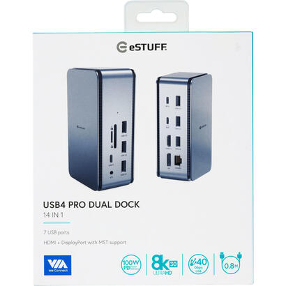 estuff-es623015-base-para-portatil-y-replicador-de-puertos-alambrico-usb4-aluminio-negro