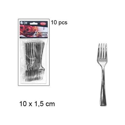 10-tenedores-plastico-efecto-metal-10cm