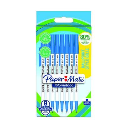 paper-mate-2187679-kilometrico-recycled-blue-ball-pen-pack-of-8-pens