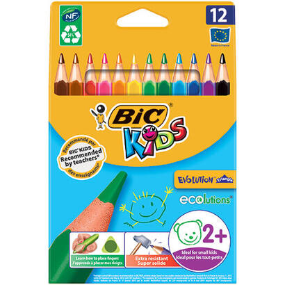 bic-kids-evolution-triangle-pack-de-12-lapices-de-colores-triangulares-punta-ultraresistente-sin-madera