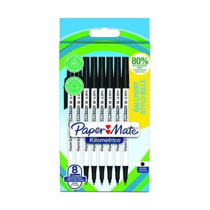 paper-mate-2187678-kilometrico-recycled-black-ball-pen-pack-of-8-pens