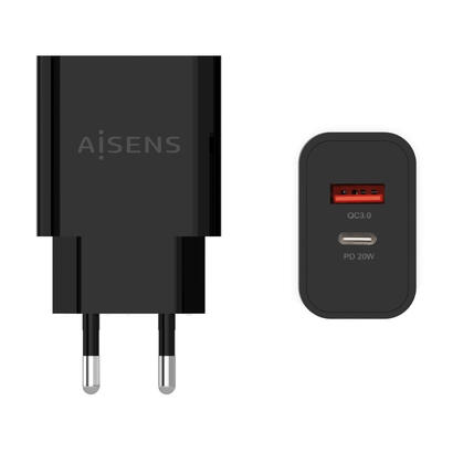 aisens-cargador-20w-1xusb-c-pd30-1xusb-a-qc30-negro