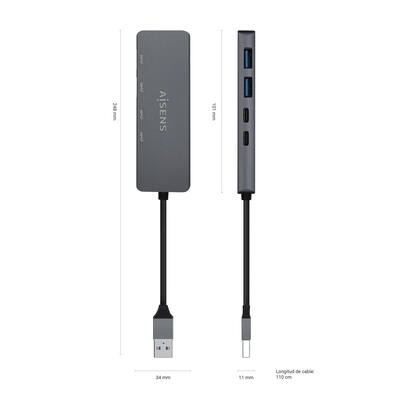 aisens-hub-usb-32-gen1-5g-usb-a-usb-am-2xusb-ch-2xusb-ah-15cm-gris