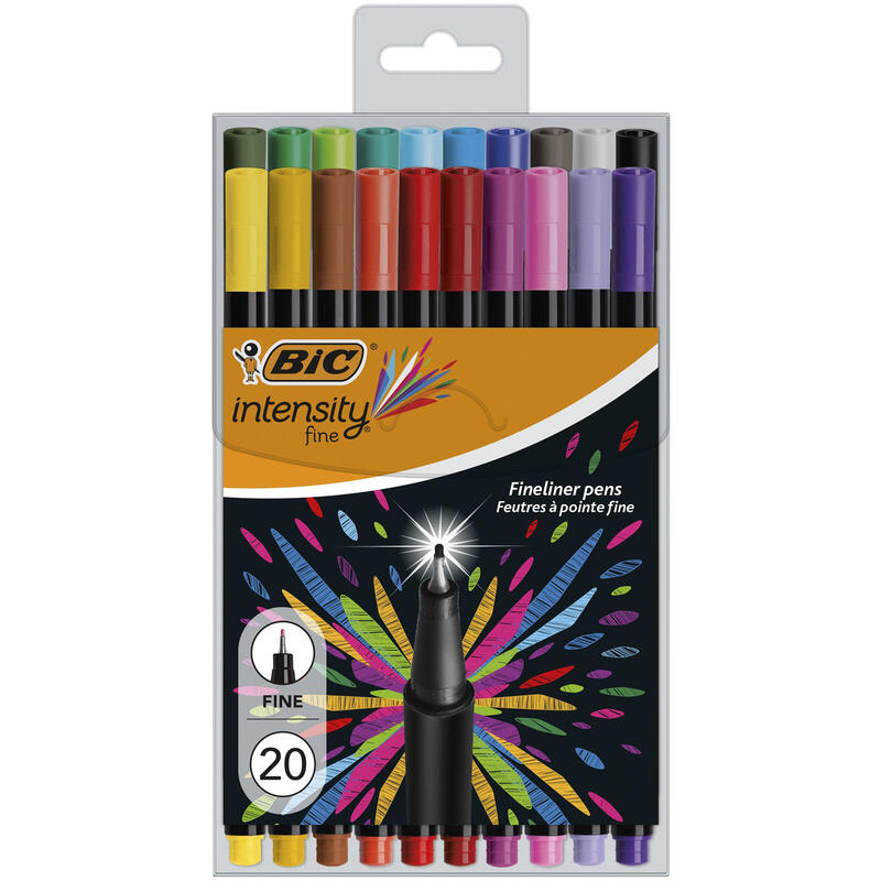 bic-intensity-fine-pack-de-20-rotuladores-punta-fina-de-08mm-trazo-de-04mm-tinta-con-base-de-agua-colores-surtidos