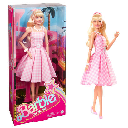 mattel-barbie-signature-the-movie-margot-robbie-als-barbie-muneca-zum-film-im-rosa-blancoen-karo-kleid-figura-hpj96