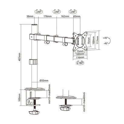 aisens-soporte-de-mesa-eco-giratorio-e-inclinable-para-monitortv-9kg-3-pivotes-1-brazo-de-17-32-negro