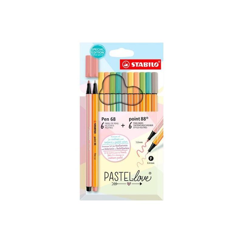 stabilo-rotuladores-pen-68-y-point-88-y-pastellove-estuche-12-csurtidos-pastel