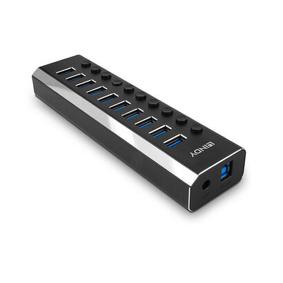 lindy-10-port-usb-30-hub-with-onoff-switches-usb-32-gen-1-31-gen-1-type-b-5000-mbits-negro