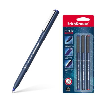 erichkrause-pack-de-3-boligrafos-f-15-trazo-fino-de-06mm-tinta-en-colores-azul-negro-y-rojo-color-del-cuerpo-opaco-redondo-longi