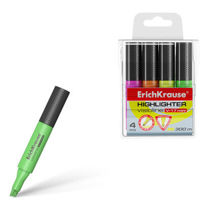 erichkrause-visioline-v-17-mini-pack-de-4-marcadores-fluorescente-punta-biselada-set-de-4-colores-amarillo-verde-rosa-naranja-co