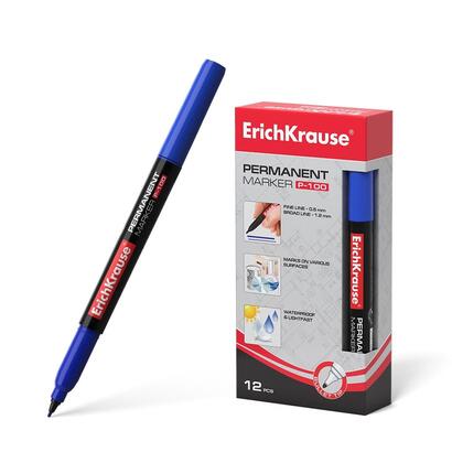 pack-de-12-unidades-erichkrause-marcador-permanente-p-100-punta-fina-resistente-al-dano-tinta-a-base-de-alcohol-color-azul