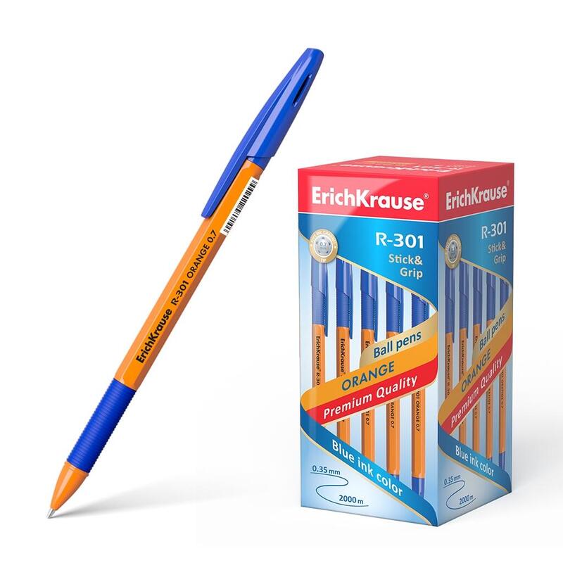pack-de-50-unidades-erichkrause-boligrafo-r-301-stickgrip-cuerpo-hexagonal-naranja-punta-de-07mm-tinta-de-secado-rapido-color-az