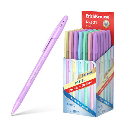 pack-de-50-unidades-erichkrause-boligrafo-r-301-pastel-stick-07-recargable-tinta-de-secado-rapido-color-azul