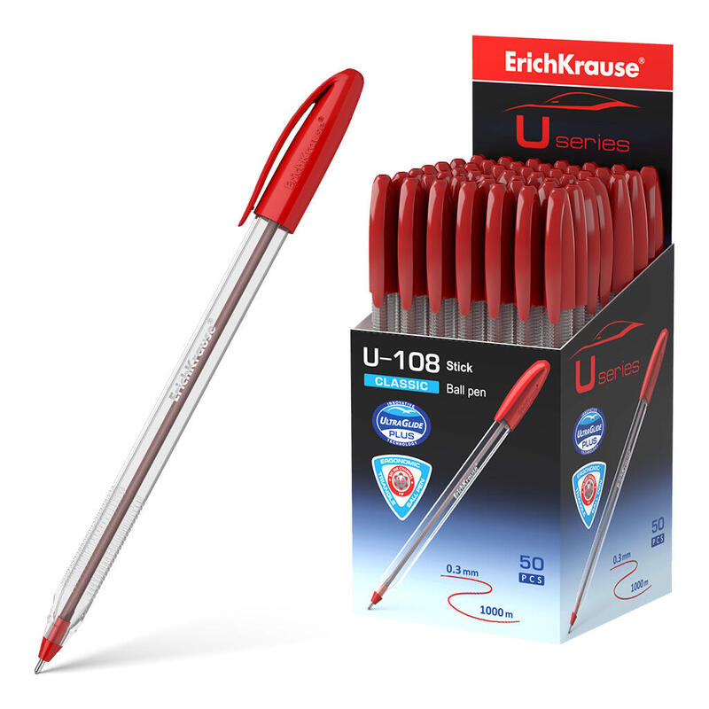 pack-de-50-unidades-erichkrause-boligrafo-u-108-classic-stick-ultra-glide-technology-tinta-roja