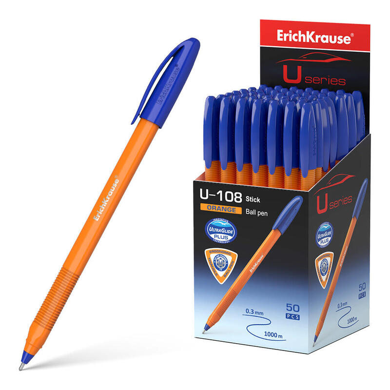 pack-de-50-unidades-erichkrause-boligrafo-u-108-naranja-stick-ultra-glide-technology-tinta-azul