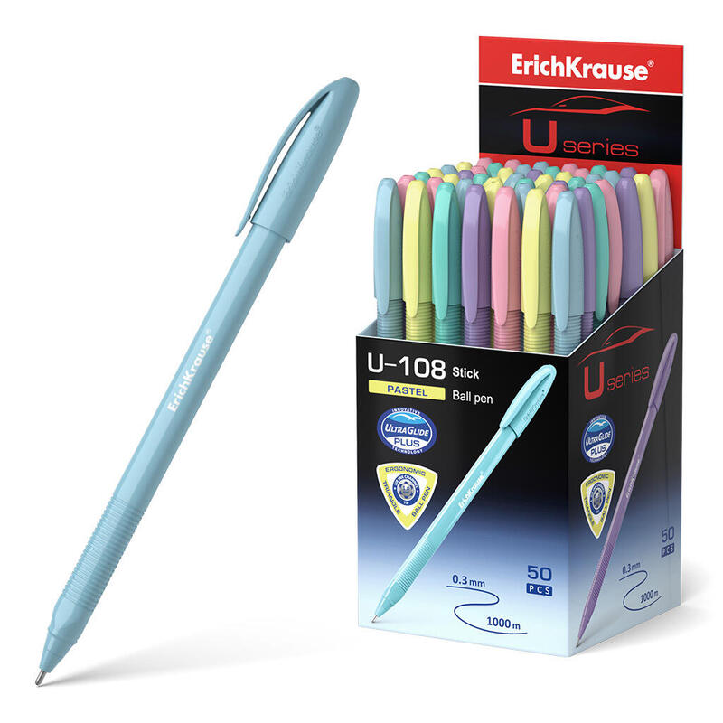 pack-de-50-unidades-erichkrause-boligrafo-u-108-pastel-stick-10-ultra-glide-technology-tinta-azul