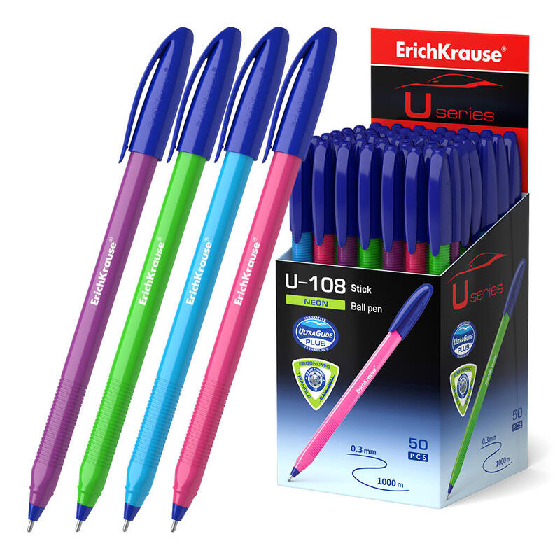 pack-de-50-unidades-erichkrause-boligrafo-u-108-neon-stick-10-ultra-glide-technology-color-azul