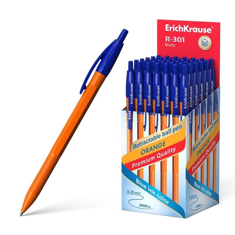 pack-de-50-unidades-erichkrause-boligrafo-automatico-r-301-naranja-matic-07-cuerpo-hexagonal-opaco-grip-punta-de-07mm-tinta-de-s