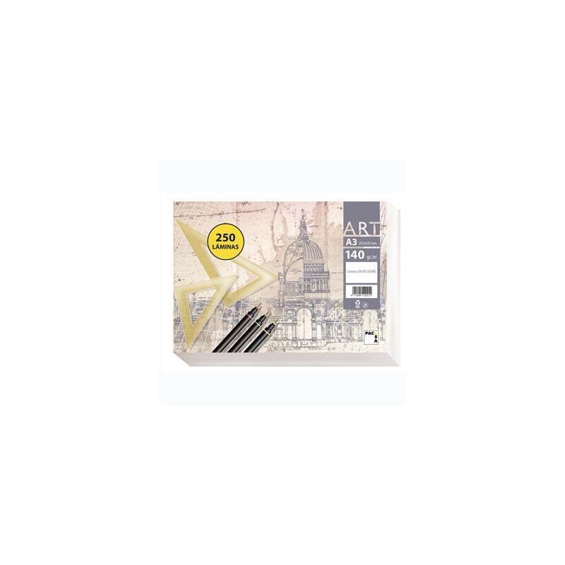 pacsa-papel-de-dibujo-serie-art-a3-paquete-de-250-laminas-140gr-liso-sin-recuadro-blanco