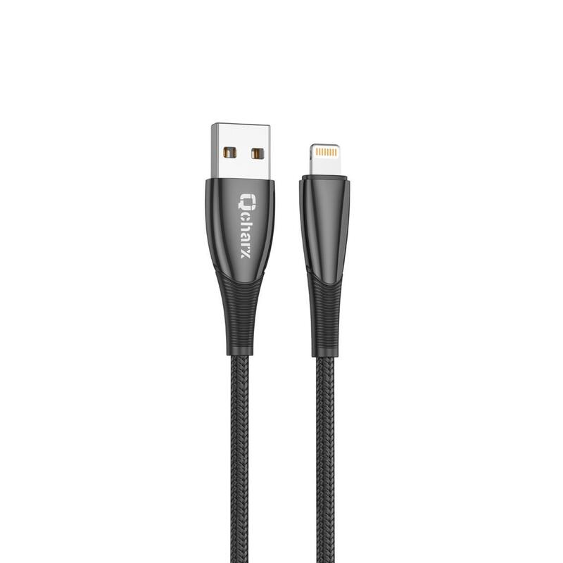 cable-qcharx-berlin-usb-a-lightning-3a-1-m-zinc-negro-cordon-grueso-tacto-suave