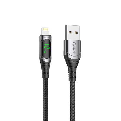 cable-qcharx-formentera-usb-a-a-lightning-3a-1-m-aleacion-aluminio-negro-cable-suave-digital-display