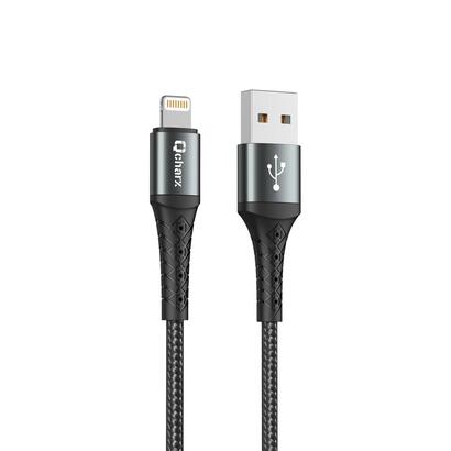 cable-qcharx-lyon-usb-a-lightning-3a-1-m-aleacion-de-aluminio-negro-cordon-metalico