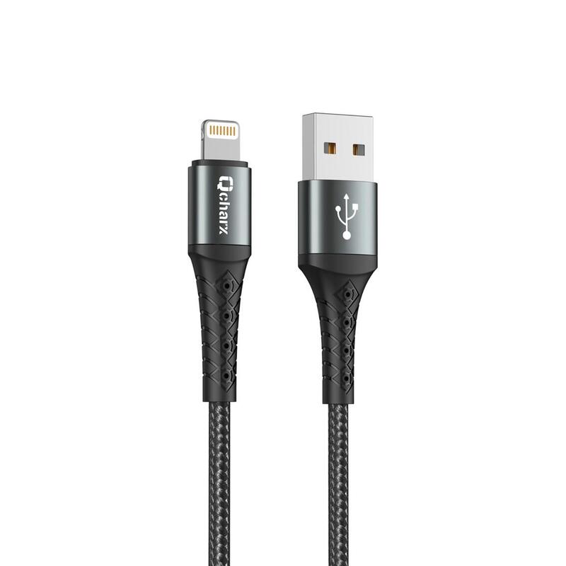 cable-qcharx-lyon-usb-a-lightning-3a-1-m-aleacion-de-aluminio-negro-cordon-metalico