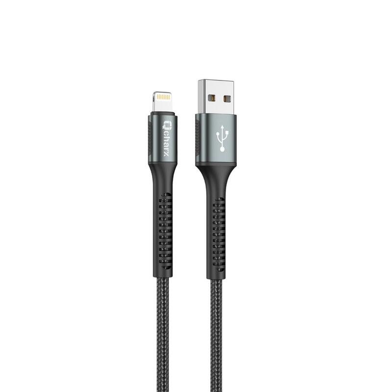 cable-qcharx-prague-usb-a-lightning-3a-1-m-aleacion-de-aluminio-negro-cordon-de-tela-suave