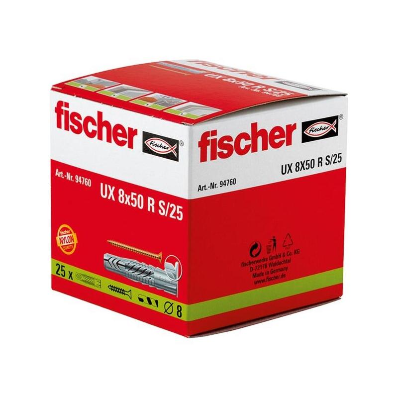 fischer-taco-universal-ux-8x50-rs25-gris-claro-25-unidades-con-tornillo-94760