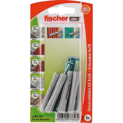 fischer-taco-universal-ux-8x50-sk-gris-claro-5-unidades-con-tornillo-77856
