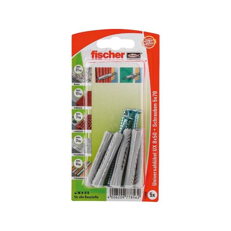 fischer-taco-universal-ux-8x50-sk-gris-claro-5-unidades-con-tornillo-77856 fischer-taco-universal-ux-8x50-sk-gris-claro-5-unidades-con-tornillo-77856
