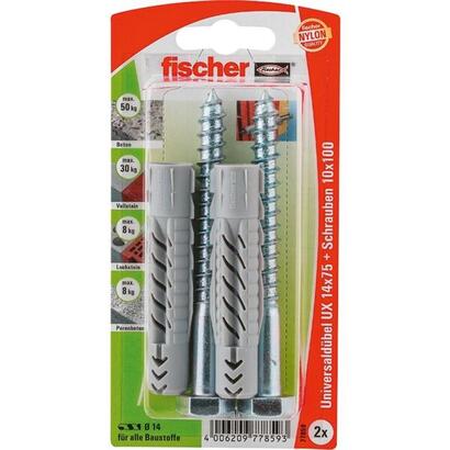 fischer-taco-universal-ux-14x75-sk-gris-claro-2-piezas-con-tornillo-77859