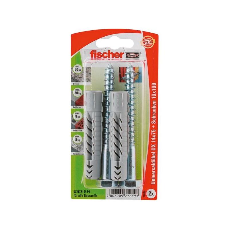 fischer-taco-universal-ux-14x75-sk-gris-claro-2-piezas-con-tornillo-77859 fischer-taco-universal-ux-14x75-sk-gris-claro-2-piezas-con-tornillo-77859
