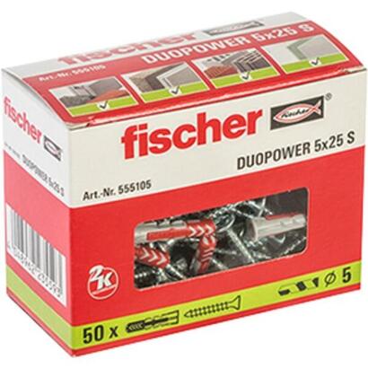 taco-fischer-duopower-5x25-s-gris-clarorojo-50-unidades-con-tornillo