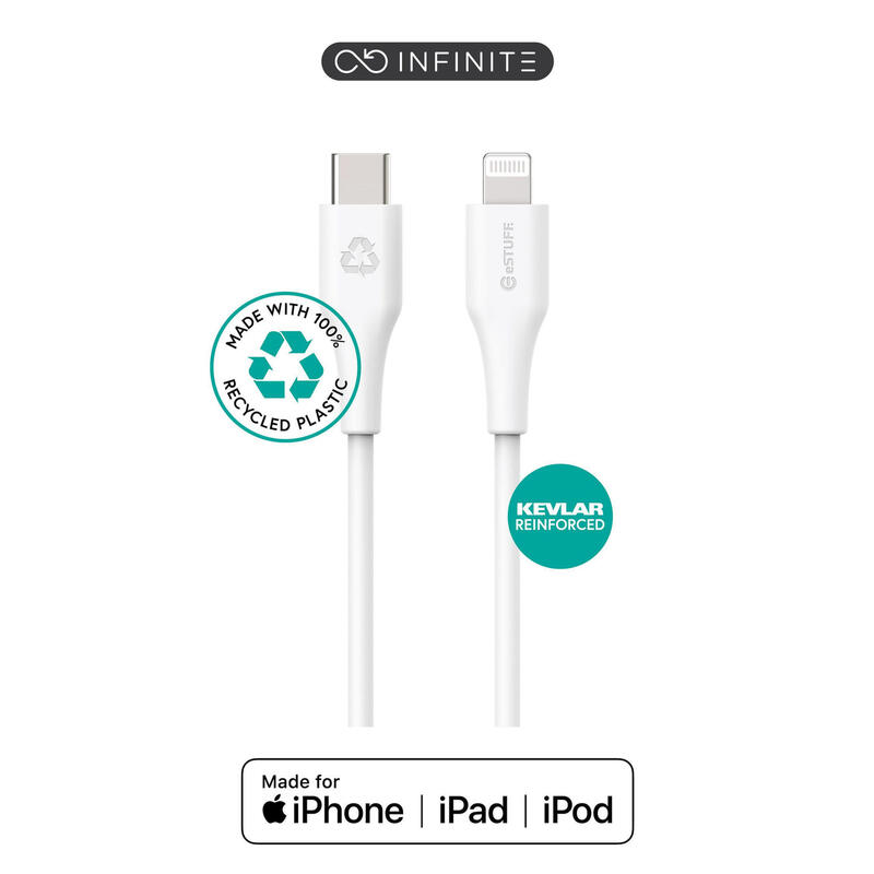infinite-usb-c-to-lightning-cable-mfi-1m-white-recycled-plastic-super-soft