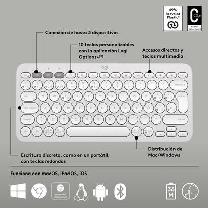 teclado-logitech-pebble-keys-2-k380s-rf-wireless-bluetooth-qwerty-blanco-espanol