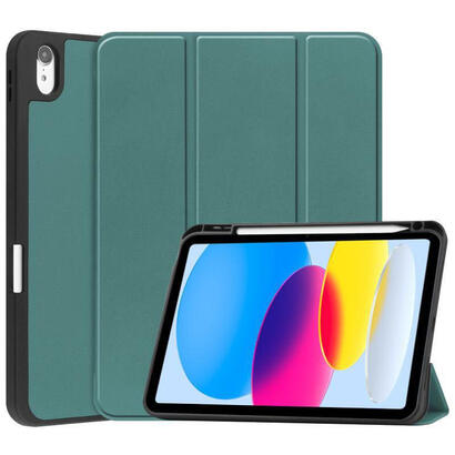 for-apple-ipad-10th-gen-109-inch-2022-tri-fold-caster-tpu-cover-built-in-s-pen-holder-with-auto-wake-function-dark-green-warrant