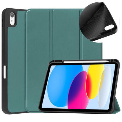 for-apple-ipad-10th-gen-109-inch-2022-tri-fold-caster-tpu-cover-built-in-s-pen-holder-with-auto-wake-function-dark-green-warrant