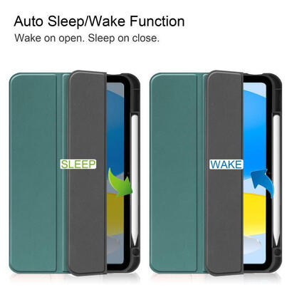 for-apple-ipad-10th-gen-109-inch-2022-tri-fold-caster-tpu-cover-built-in-s-pen-holder-with-auto-wake-function-dark-green-warrant
