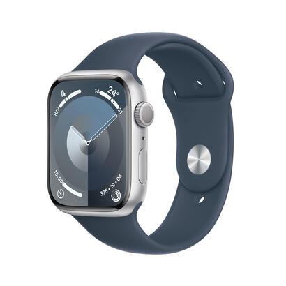 apple-watch-series-9-gps-45mm-caja-de-aluminio-plata-correa-deportiva-azul-tempestad-m-l