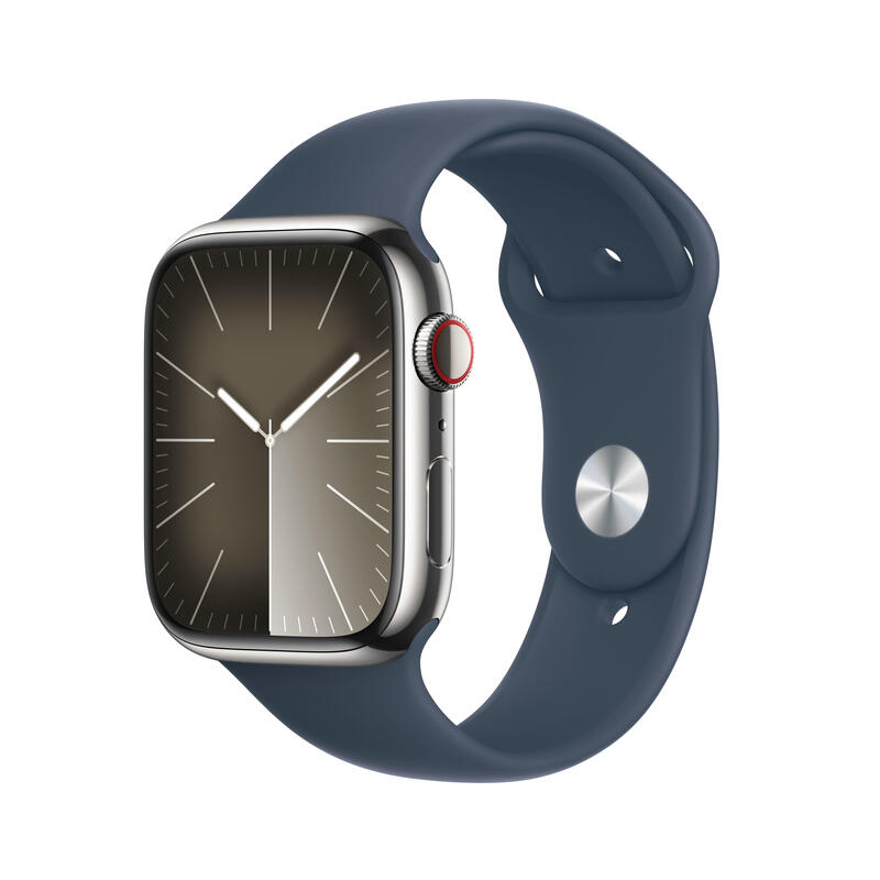 apple-watch-series-9-gps-cellular-45-mm-caja-de-acero-plata-correa-deportiva-azul-tempestad-m-l