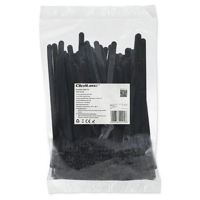 100-bridas-qoltec-52225-reusable-72x150-mm-nylon-uv-black