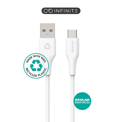 infinite-usb-c-to-usb-a-cable-2m-white-recycled-plastic-super-soft-warranty-60m