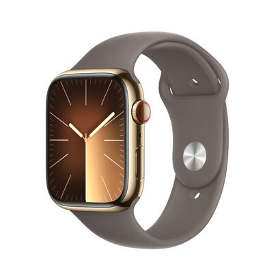 apple-watch-s9-edelstahl-cellular-45mm-dorado-sportarmband-tonbraun-sm
