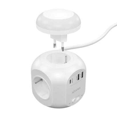 aisens-regleta-sobremesa-multifuncion-4-tomas-1xusb-c-20w-pd30-2xusb-a-18w-qc30-luz-nocturna-180m-blanco