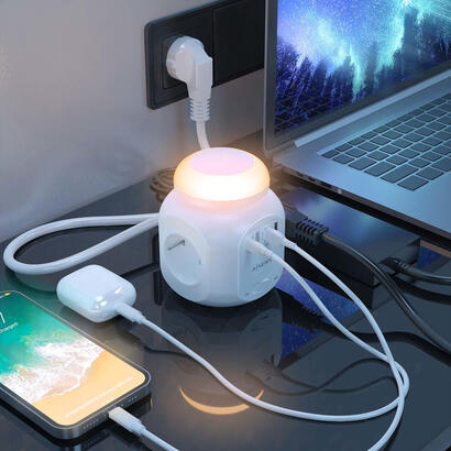 aisens-regleta-sobremesa-multifuncion-4-tomas-1xusb-c-20w-pd30-2xusb-a-18w-qc30-luz-nocturna-180m-blanco